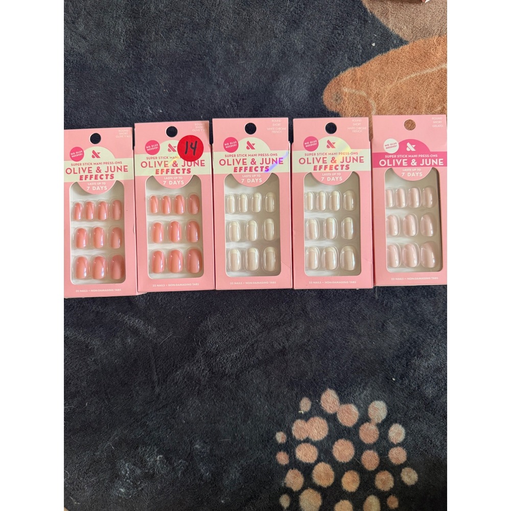 Olive & June Super Stick Mani Press-On Nails Bundle Round Short 5 Sets NEW